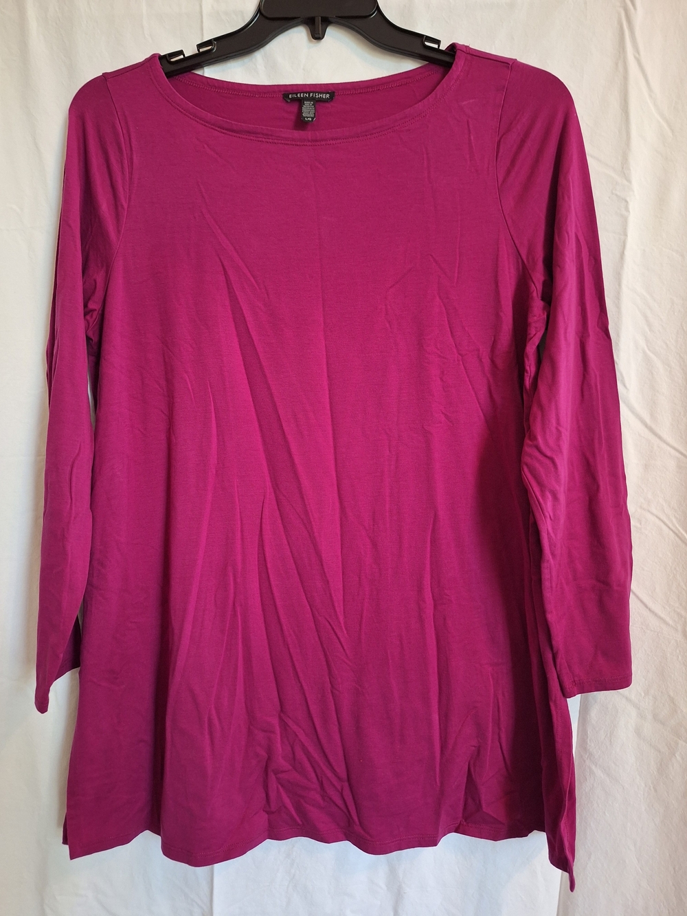 Eileen Fisher Tunic Top  Fushia/Long Sleeve/Boat Neck/Slit Sides Sz Large